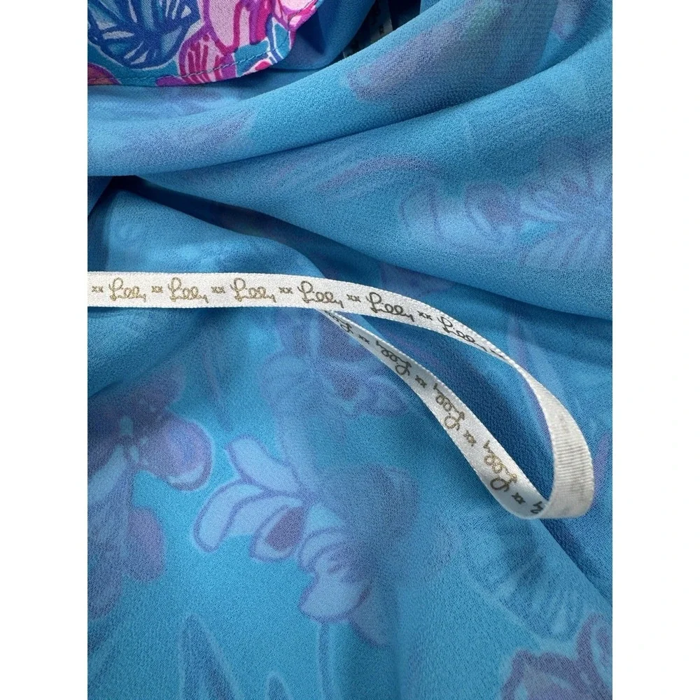 Lilly Pulitzer Size 8 Blue Pink Tropical Floral Chain Neck Sleevless Top - Picture 9 of 11